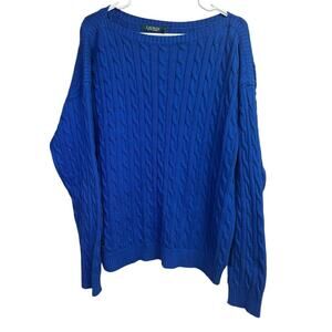 Lauren Ralph Lauren Blue Cable Knit Women's Sweater Scoop Neck XXL